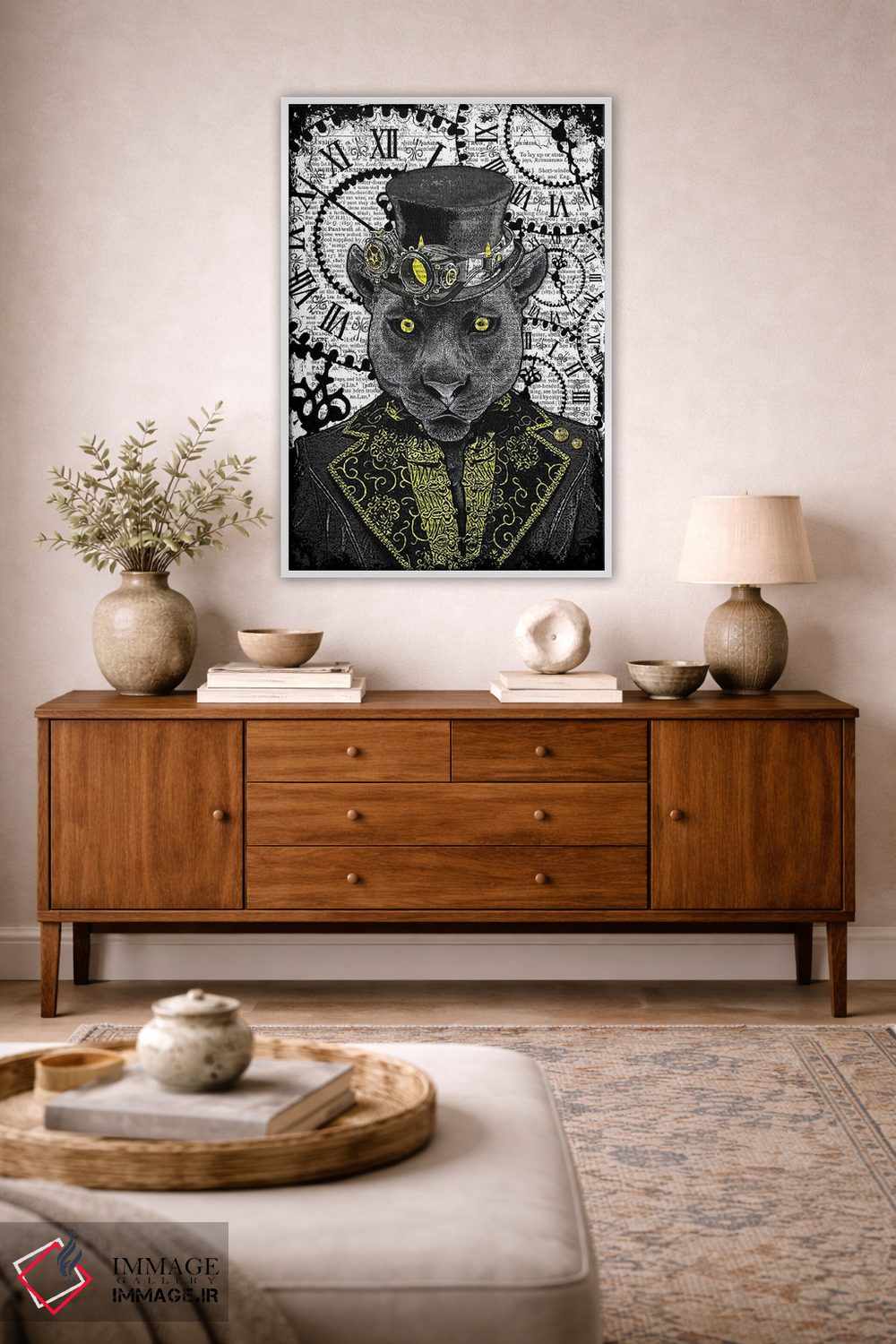 تابلو دکوراتیو پلنگ سیاه استیم پانک اثر این د فریم شاپ - D2W
