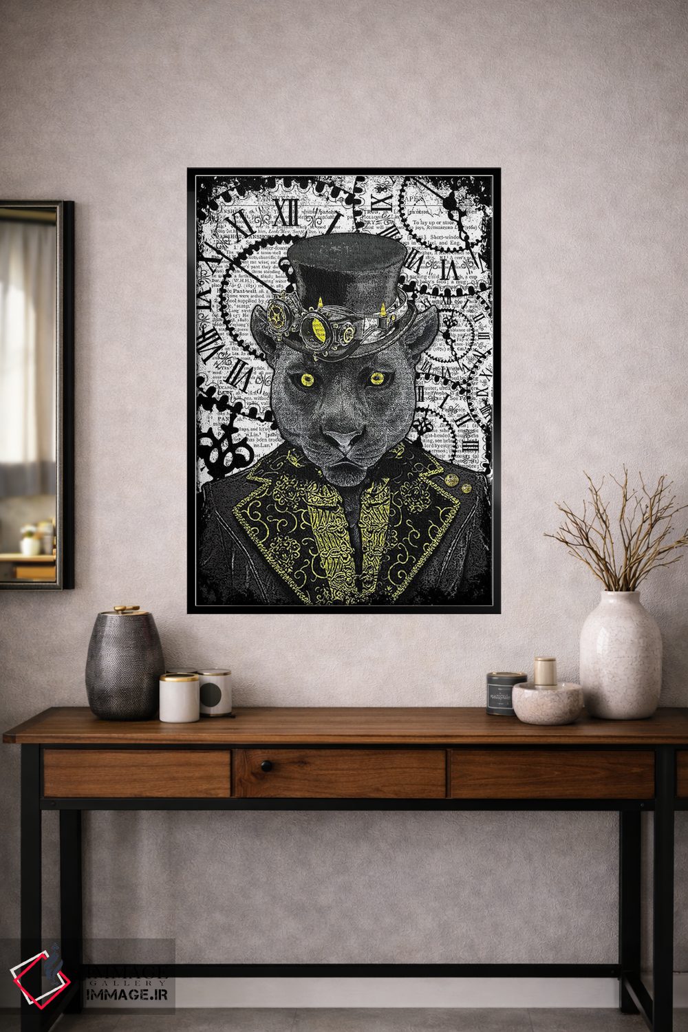 تابلو دکوراتیو پلنگ سیاه استیم پانک اثر این د فریم شاپ - D1B