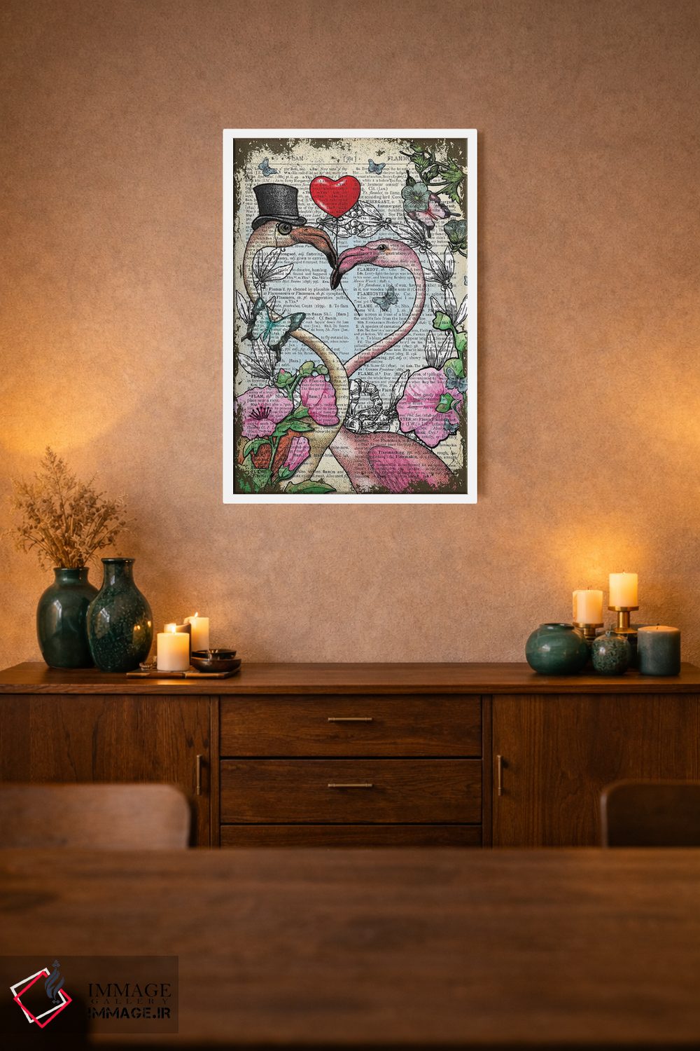 تابلو دکوراتیو فلامینگوهای عاشق اثر این د فریم شاپ - D1W