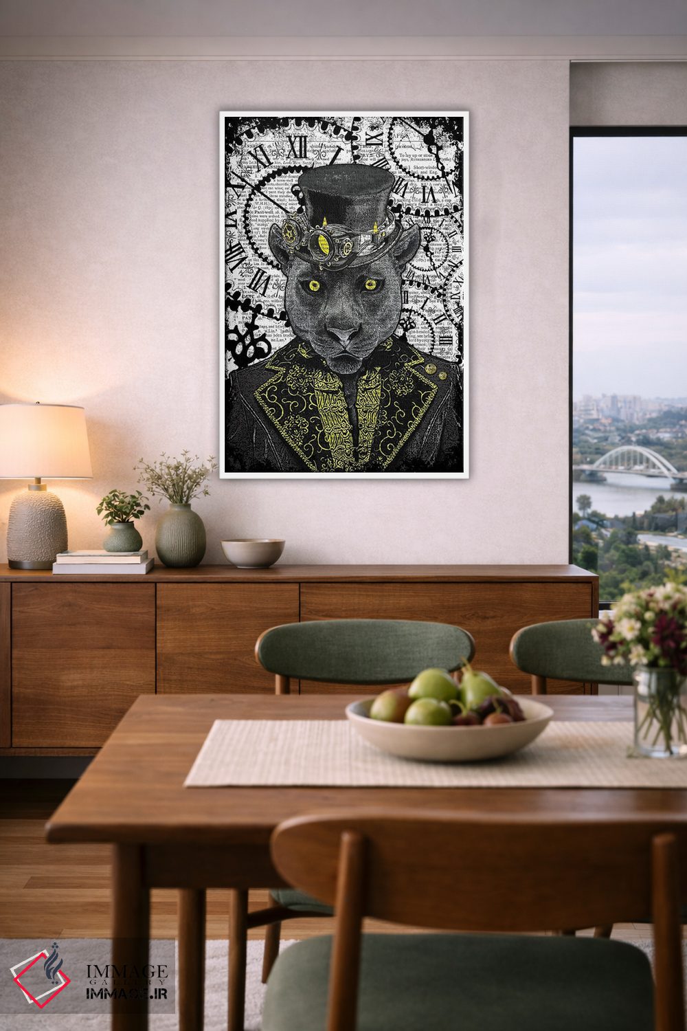 تابلو دکوراتیو پلنگ سیاه استیم پانک اثر این د فریم شاپ - D5W