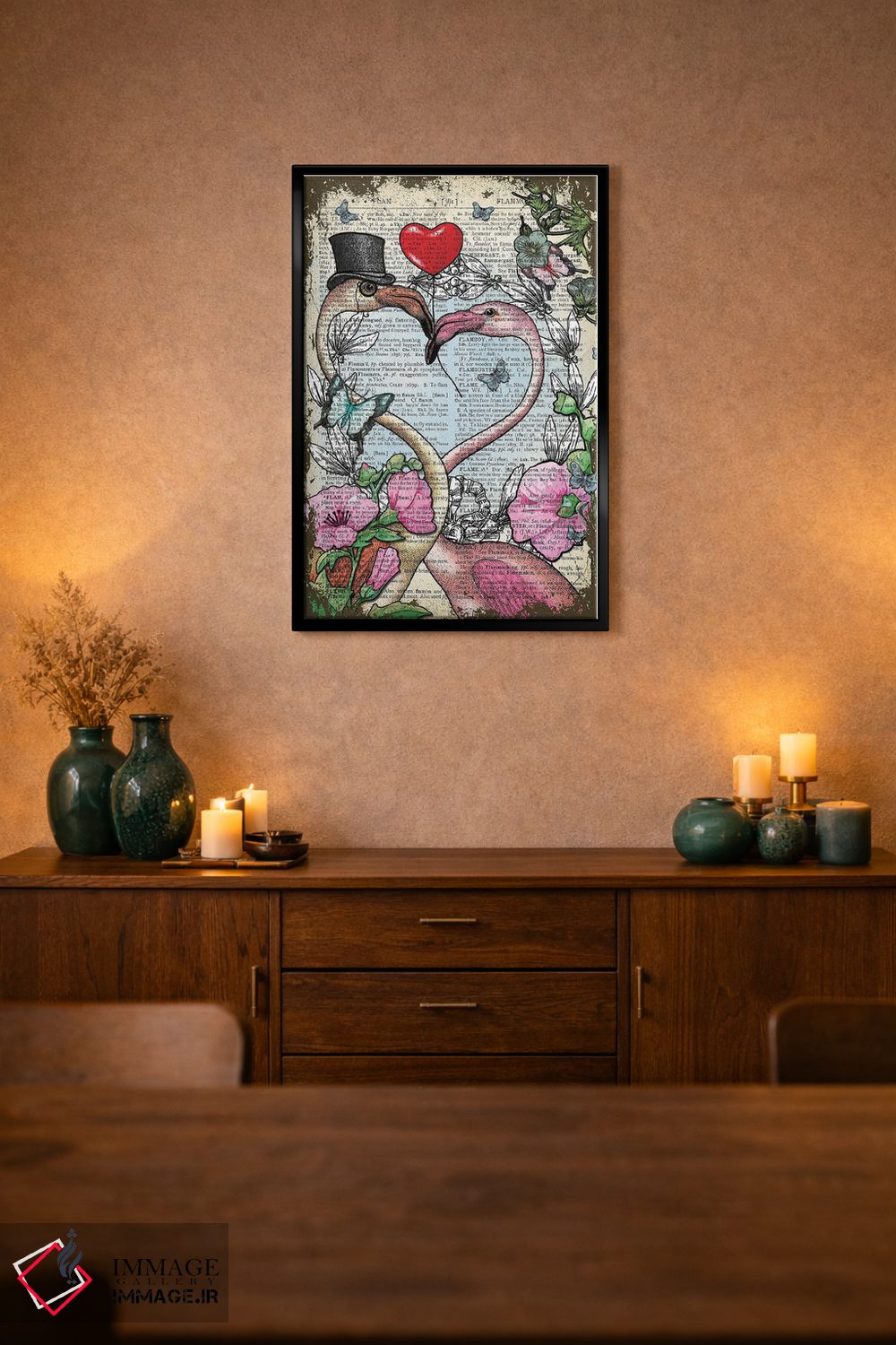 تابلو دکوراتیو فلامینگوهای عاشق اثر این د فریم شاپ - D2B