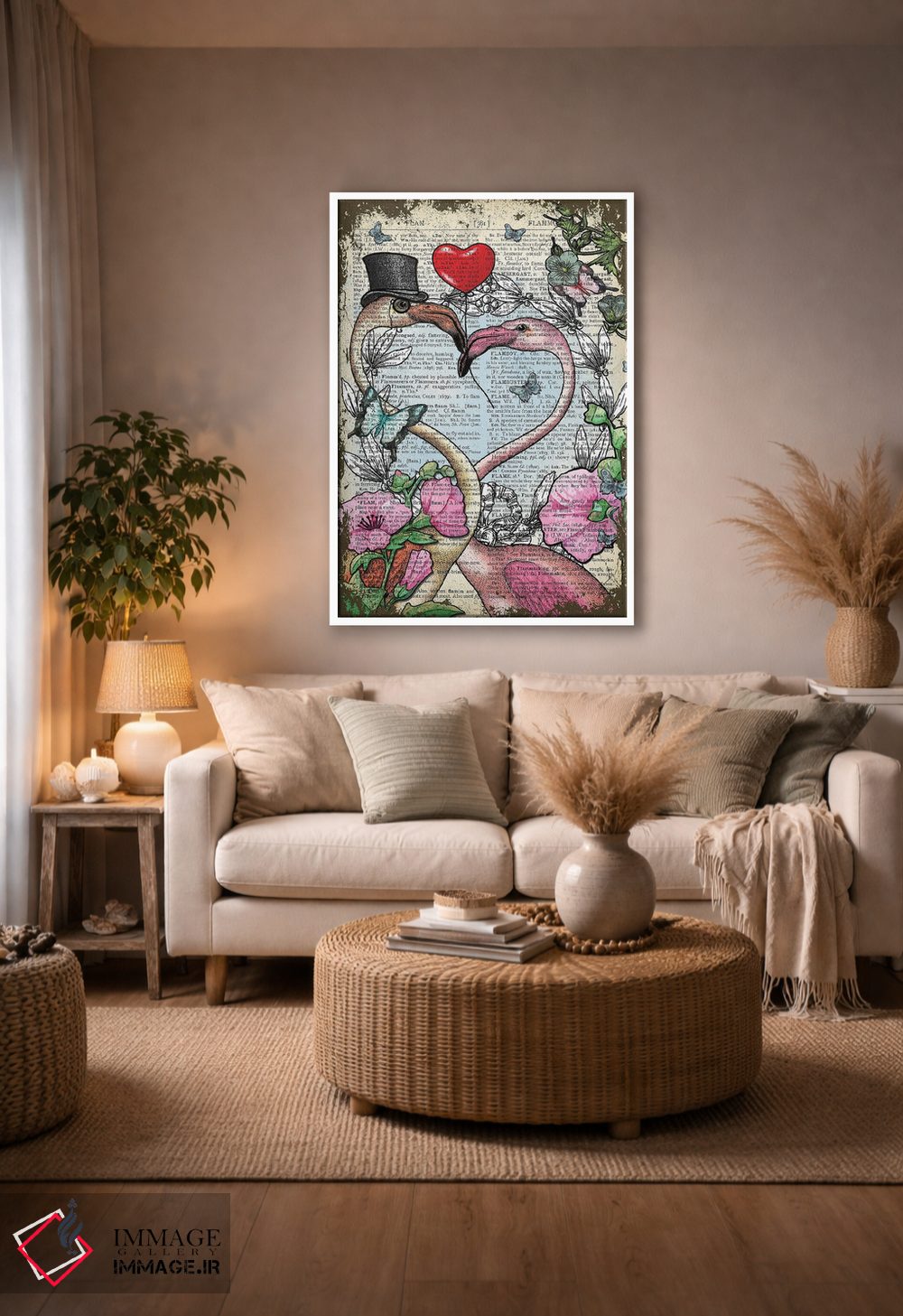 تابلو دکوراتیو فلامینگوهای عاشق اثر این د فریم شاپ - D3W