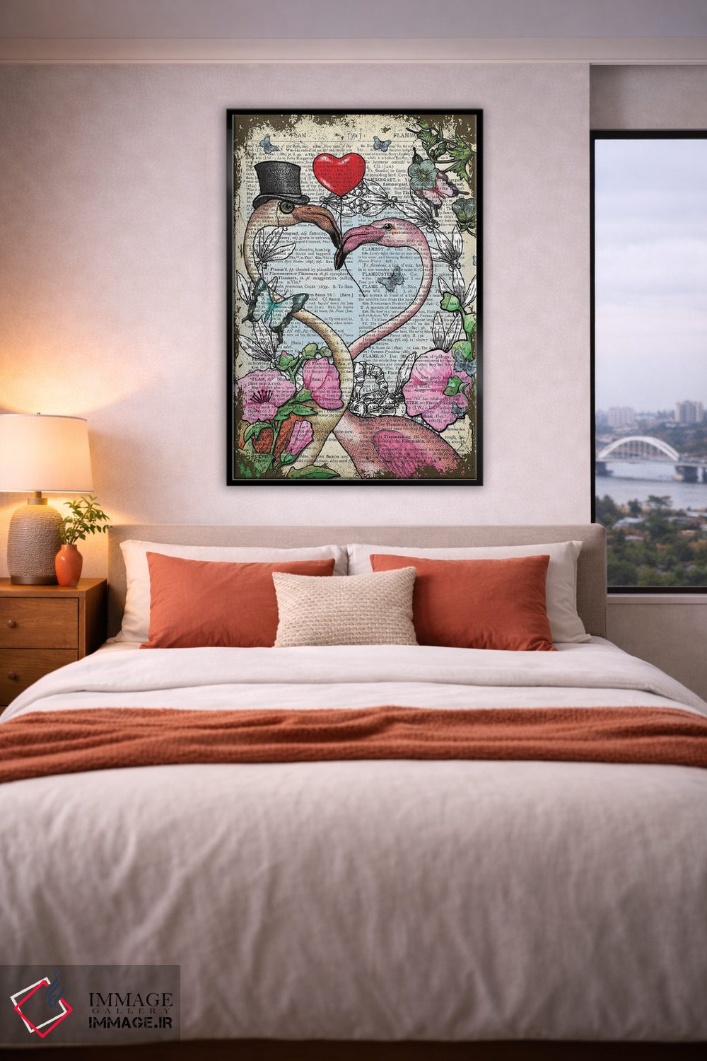 تابلو دکوراتیو فلامینگوهای عاشق اثر این د فریم شاپ - D5B