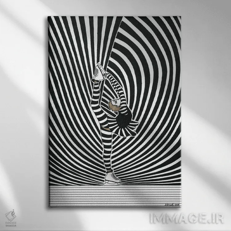 تابلو دکوراتیو اسکیت نمایشی یک اثر ابراهیم اونال - نمای روبهرو روی دیوار