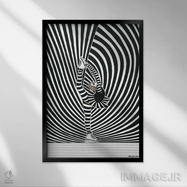 تابلو دکوراتیو اسکیت نمایشی یک اثر ابراهیم اونال - نمای قابدار مشکی