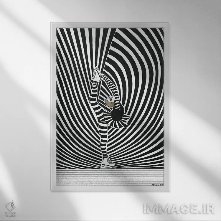 تابلو دکوراتیو اسکیت نمایشی یک اثر ابراهیم اونال - نمای قابدار سفید