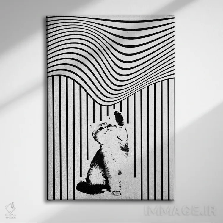 تابلو مینیمال گربه دو اثر ابراهیم اونال - نمای روبهرو روی دیوار