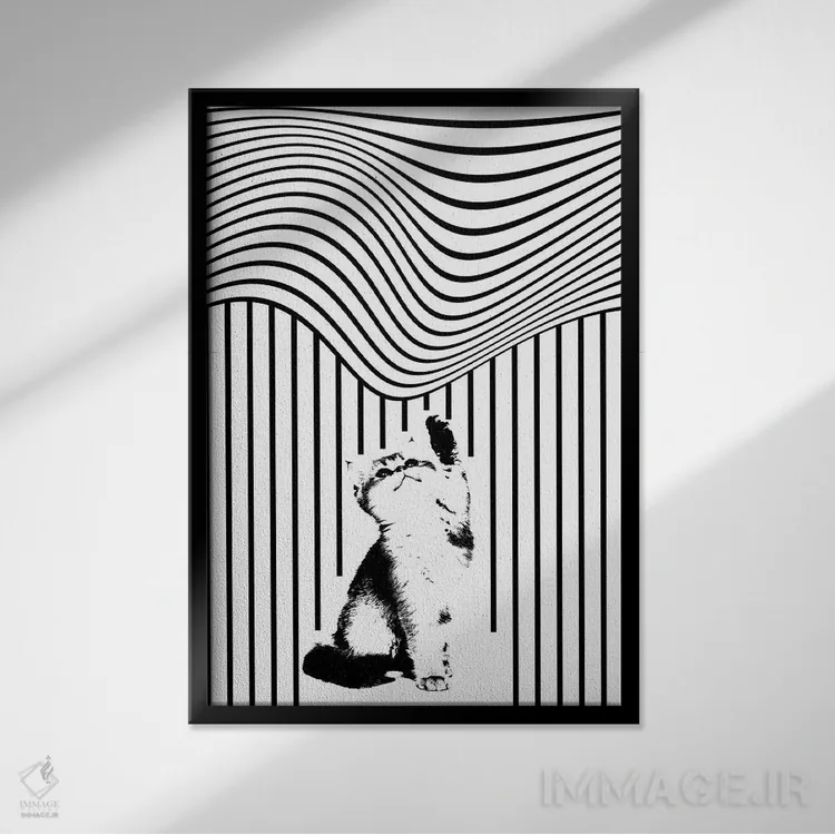 تابلو مینیمال گربه دو اثر ابراهیم اونال - نمای قابدار مشکی