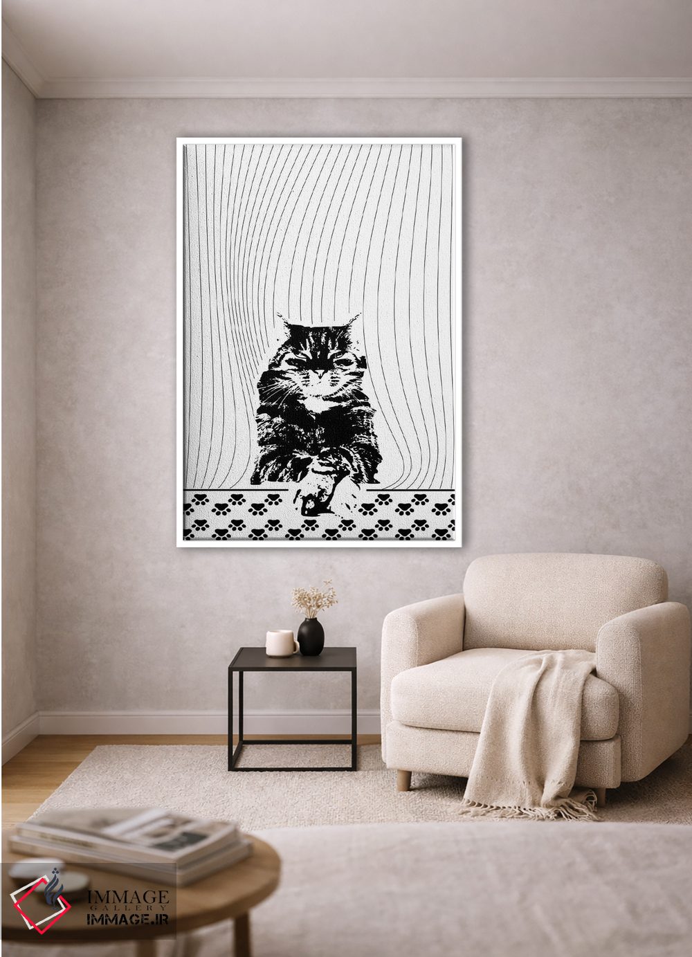 تابلو مینیمال گربه یک اثر ابراهیم اونال - D1W