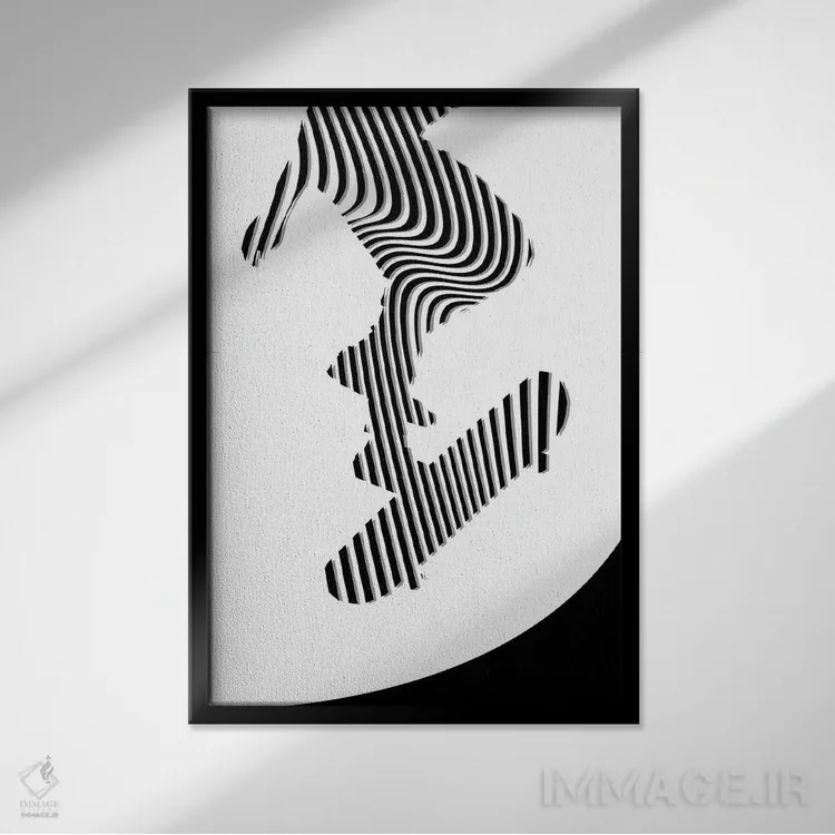 تابلو مینیمال اسکیت برد سه اثر ابراهیم اونال - نمای قابدار مشکی