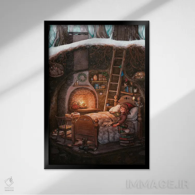 تابلو دکوراتیو خواب زمستانی اثر آیوی دولامور - نمای قابدار مشکی