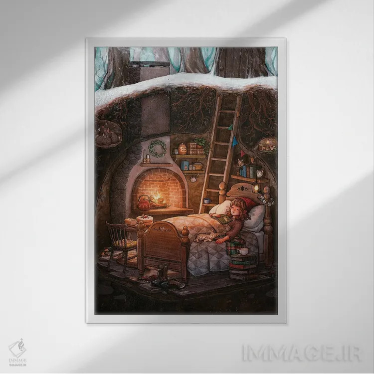 تابلو دکوراتیو خواب زمستانی اثر آیوی دولامور - نمای قابدار سفید