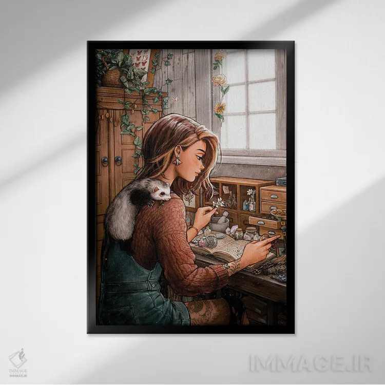 تابلو دکوراتیو یار گیاه شناس اثر آیوی دولامور - نمای قابدار مشکی