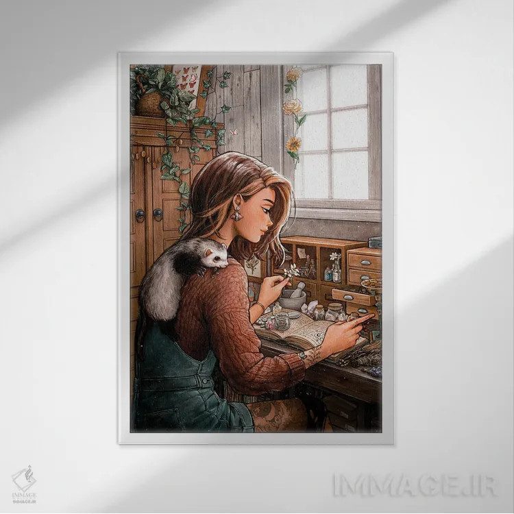 تابلو دکوراتیو یار گیاه شناس اثر آیوی دولامور - نمای قابدار سفید