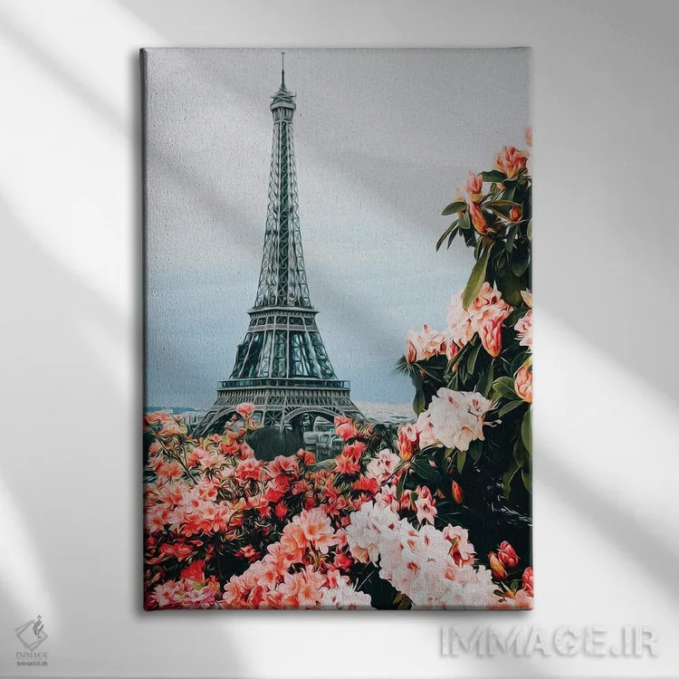 تابلو دکوراتیو رزها و آزالیای شکوفا در پاریس اثر ایوجنیا بیدیوک - نمای روبهرو روی دیوار