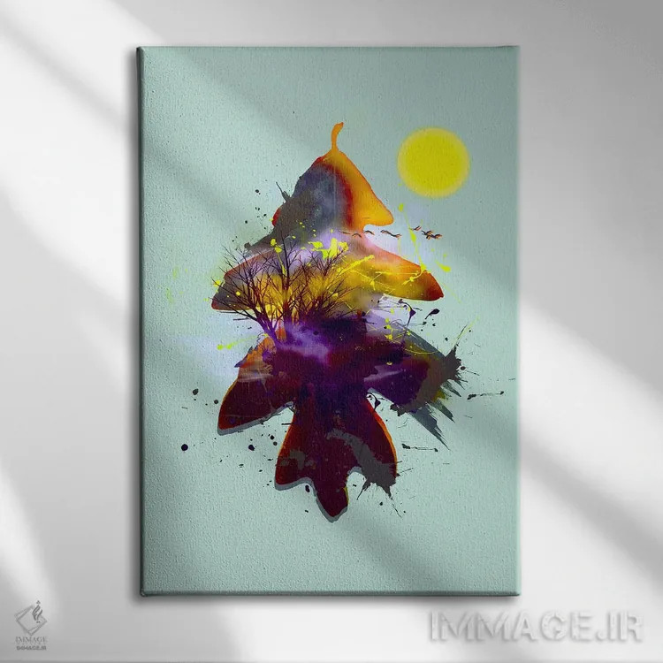 تابلو انتزاعی منظره抽شده بر پس زمینه برگ بلوط اثر ایوجنیا بیدیوک - نمای روبهرو روی دیوار