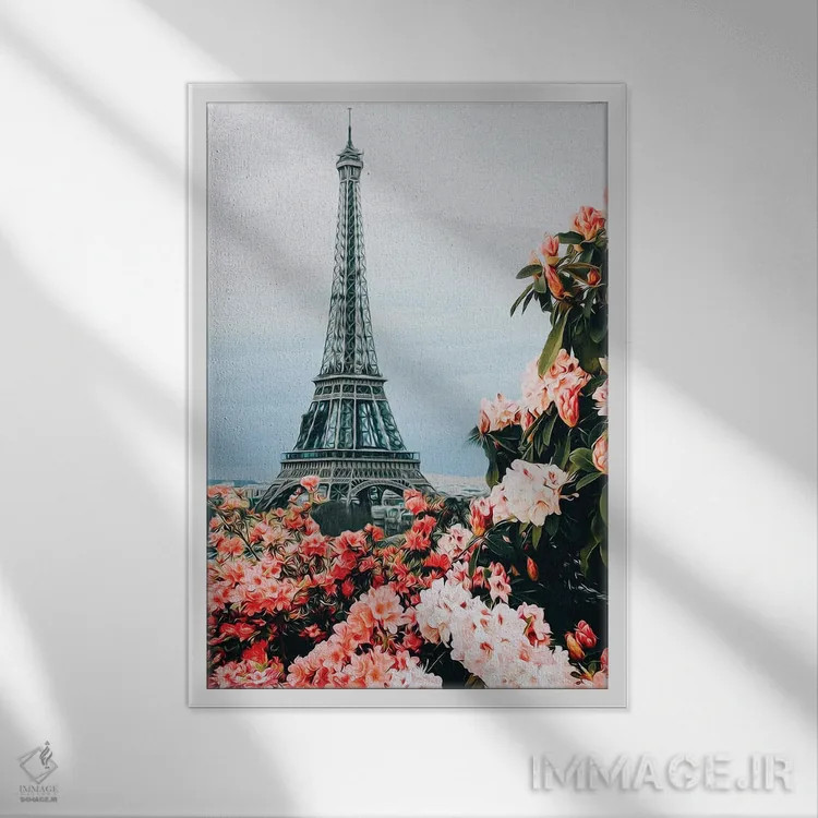 تابلو دکوراتیو رزها و آزالیای شکوفا در پاریس اثر ایوجنیا بیدیوک - نمای قابدار سفید