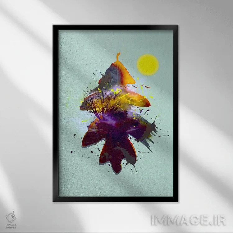 تابلو انتزاعی منظره抽شده بر پس زمینه برگ بلوط اثر ایوجنیا بیدیوک - نمای قابدار مشکی