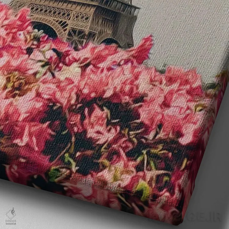 تابلو دکوراتیو رودودندرون شکوفا بر پس زمینه پاریس اثر ایوجنیا بیدیوک - نمای نزدیک بافت بوم