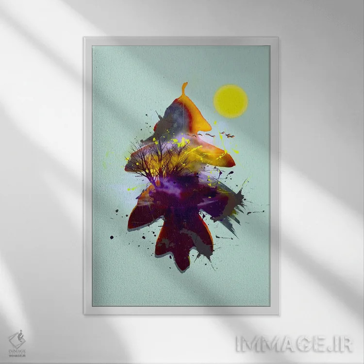 تابلو انتزاعی منظره抽شده بر پس زمینه برگ بلوط اثر ایوجنیا بیدیوک - نمای قابدار سفید