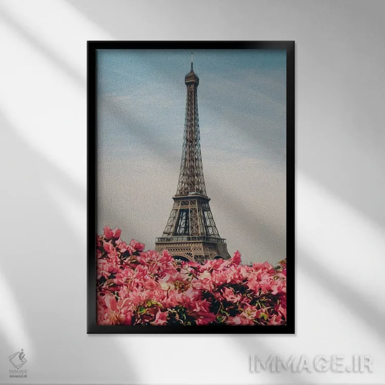 تابلو دکوراتیو رودودندرون شکوفا بر پس زمینه پاریس اثر ایوجنیا بیدیوک - نمای قابدار مشکی