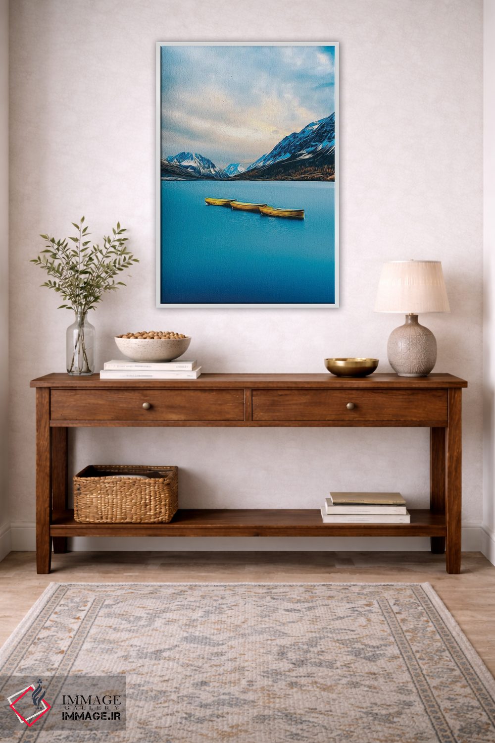 تابلو دکوراتیو قایق زرد روی دریاچه اثر ایوجنیا بیدیوک - D3W