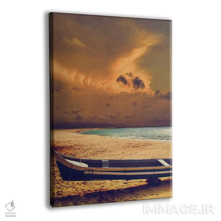 تابلو دکوراتیو قایق کانو در ساحل پیش از طوفان اثر ایوجنیا بیدیوک - نمای پرسپکتیو محصول