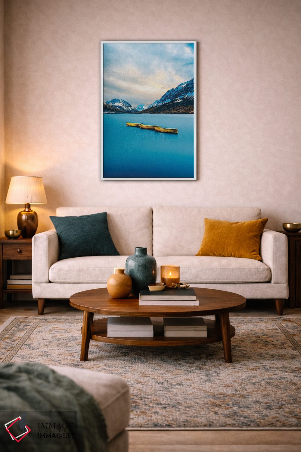 تابلو دکوراتیو قایق زرد روی دریاچه اثر ایوجنیا بیدیوک - D4W