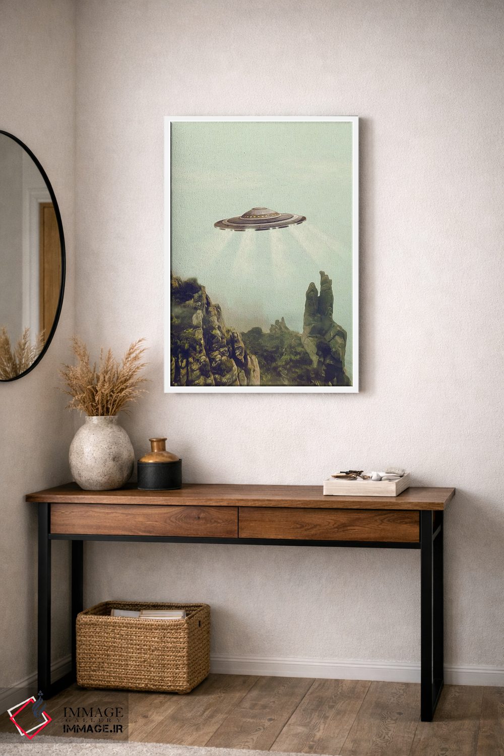 تابلو دکوراتیو یوفو بر فراز قله های کوهستانی اثر ایوجنیا بیدیوک - D4W