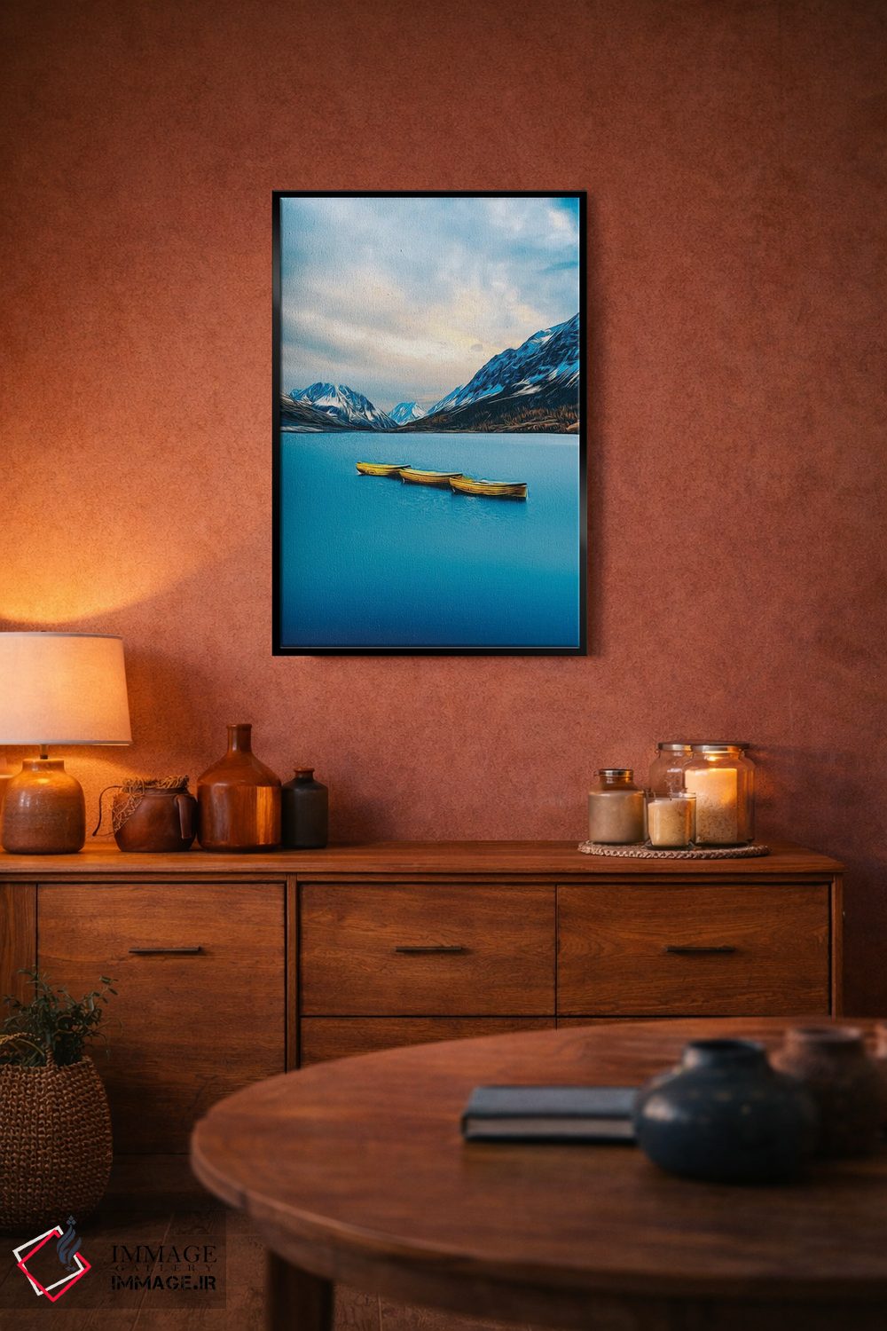 تابلو دکوراتیو قایق زرد روی دریاچه اثر ایوجنیا بیدیوک - D5B