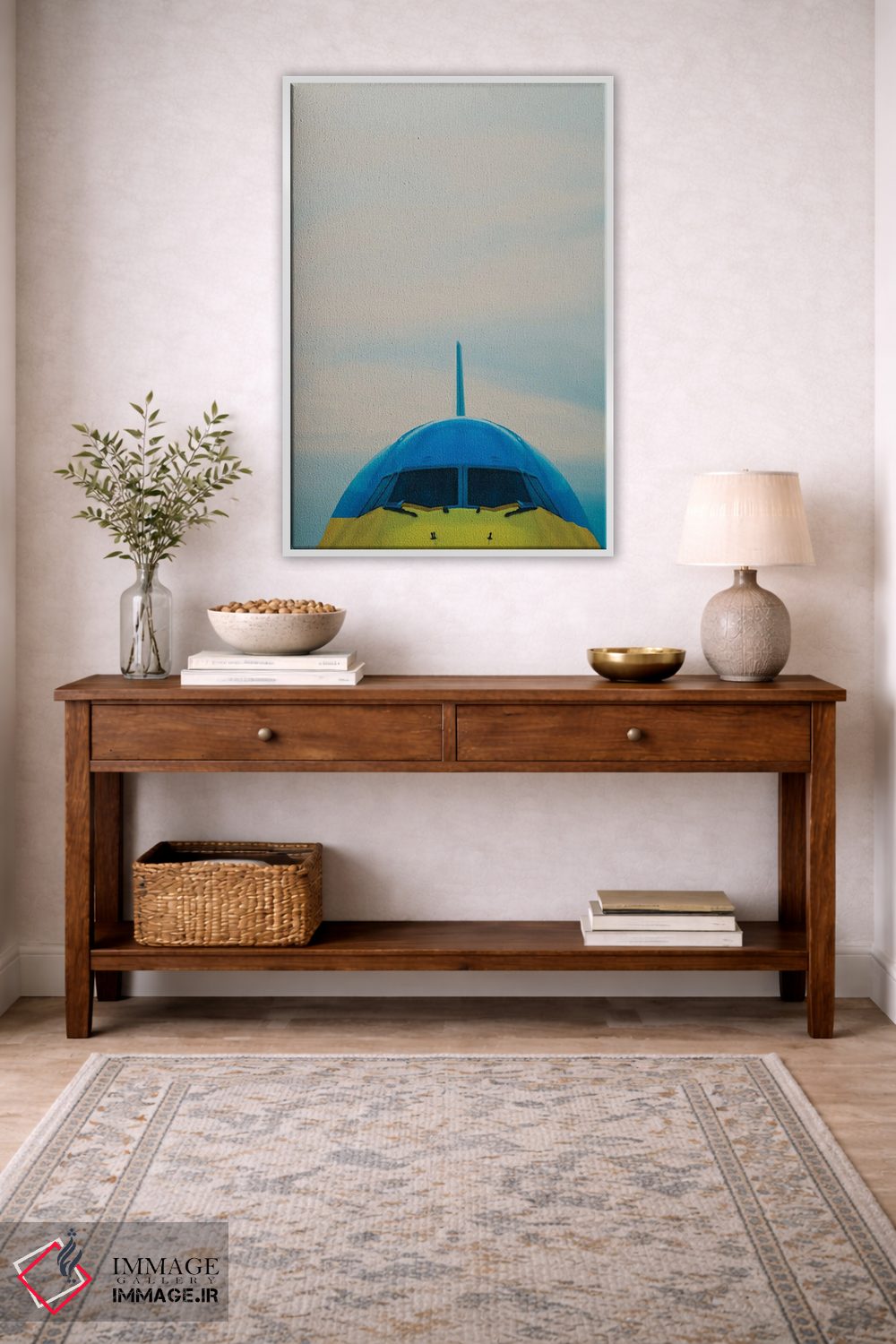 تابلو دکوراتیو کابین خلبان هواپیمای آبی و زرد اثر ایوجنیا بیدیوک - D3W