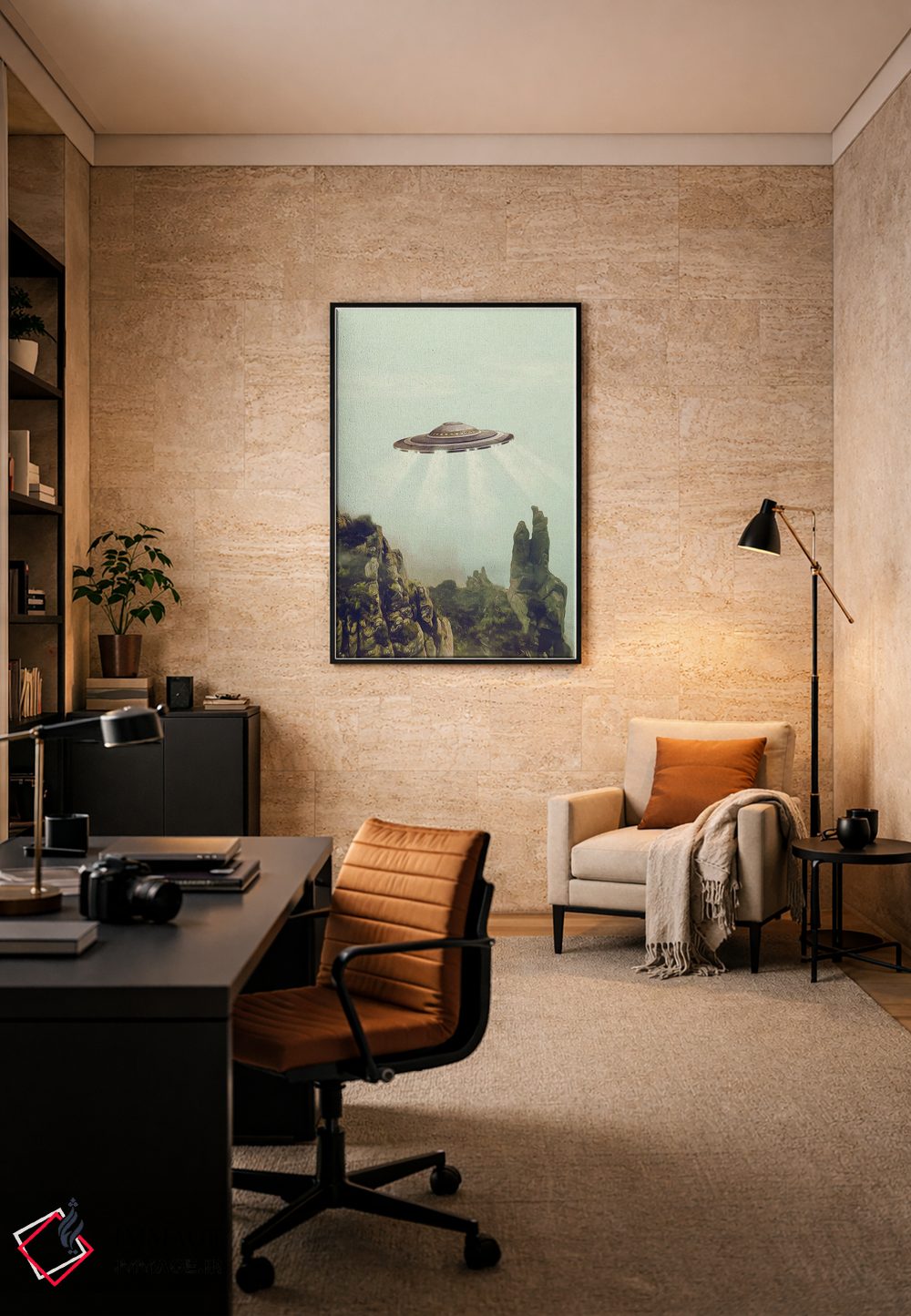 تابلو دکوراتیو یوفو بر فراز قله های کوهستانی اثر ایوجنیا بیدیوک - D6B