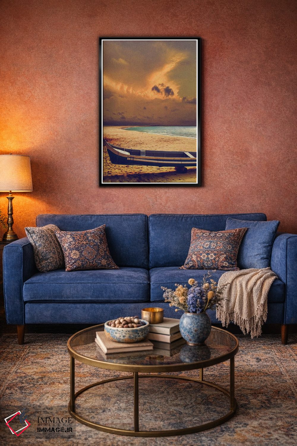 تابلو دکوراتیو قایق کانو در ساحل پیش از طوفان اثر ایوجنیا بیدیوک - D5B