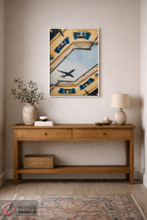 تابلو دکوراتیو هواپیمایی که بر فراز خانه های شهر قدیمی پرواز می کند اثر ایوجنیا بیدیوک - D1W