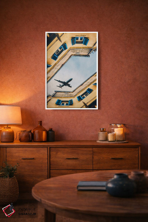 تابلو دکوراتیو هواپیمایی که بر فراز خانه های شهر قدیمی پرواز می کند اثر ایوجنیا بیدیوک - D3W