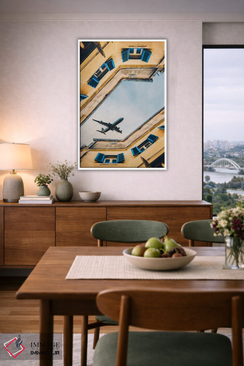 تابلو دکوراتیو هواپیمایی که بر فراز خانه های شهر قدیمی پرواز می کند اثر ایوجنیا بیدیوک - D6W