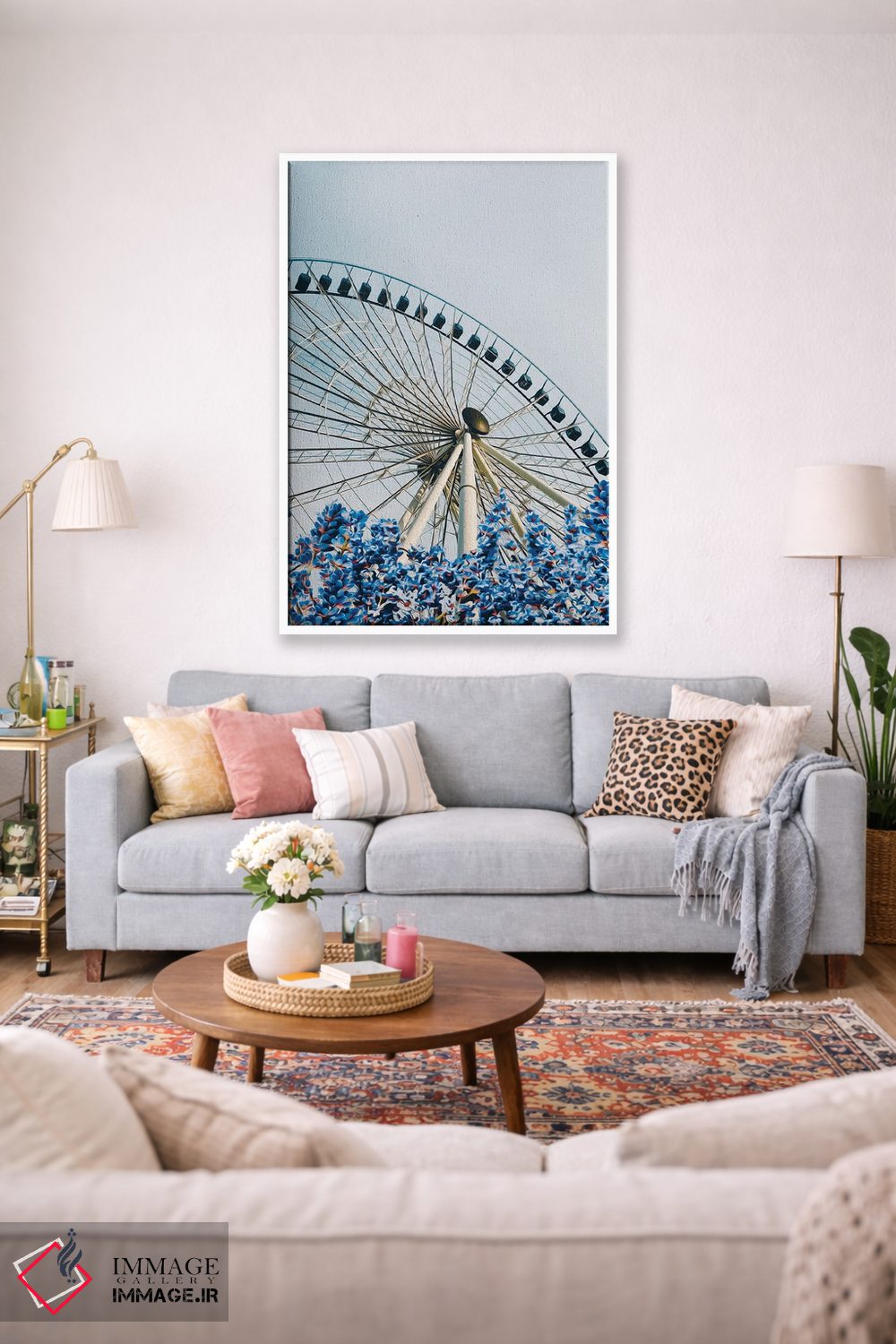 تابلو دکوراتیو اسطوخودوس شکوفه دار با پس زمینه چرخ و فلک اثر ایوجنیا بیدیوک - D1W