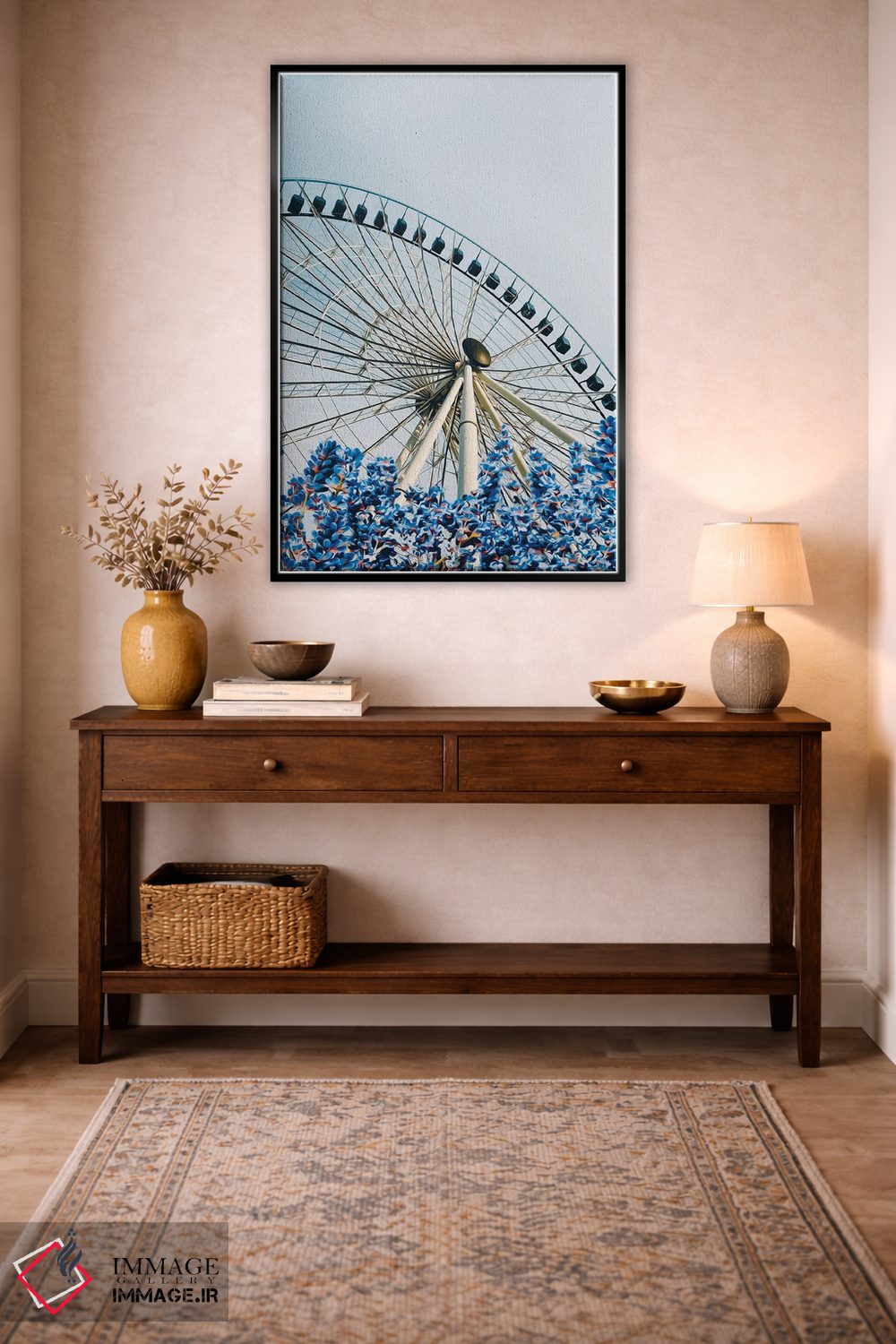 تابلو دکوراتیو اسطوخودوس شکوفه دار با پس زمینه چرخ و فلک اثر ایوجنیا بیدیوک - D3B