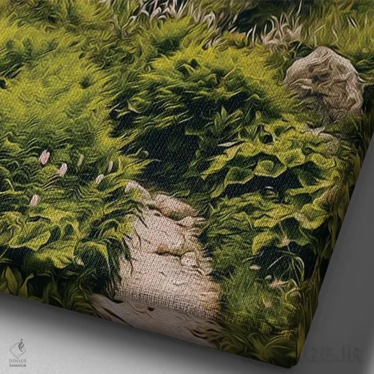 تابلو دکوراتیو منظره ای از خانه ای روی تپه و درختی با تاب اثر ایوجنیا بیدیوک - نمای نزدیک بافت بوم