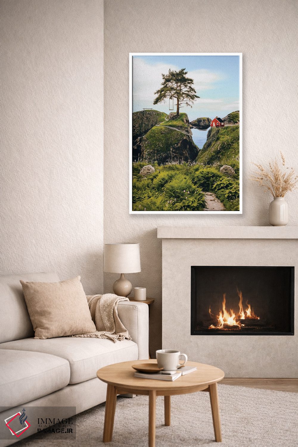 تابلو دکوراتیو منظره ای از خانه ای روی تپه و درختی با تاب اثر ایوجنیا بیدیوک - D6W