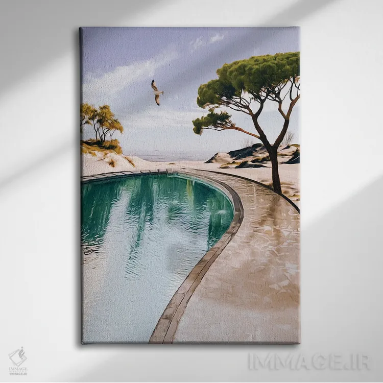 تابلو دکوراتیو استخر با چشم انداز به اقیانوس اثر ایوجنیا بیدیوک - نمای روبهرو روی دیوار