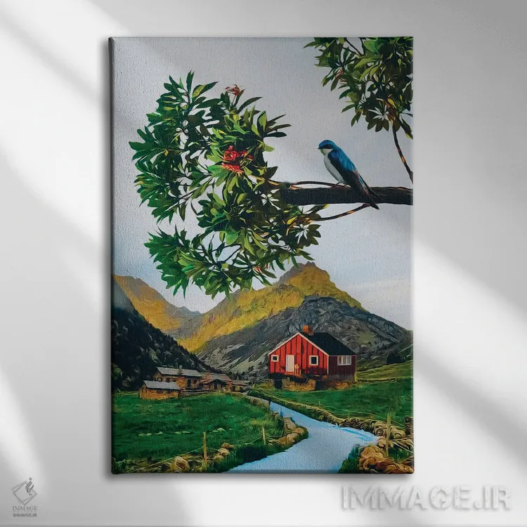 تابلو دکوراتیو پرستویی روی شاخه اثر ایوجنیا بیدیوک - نمای روبهرو روی دیوار