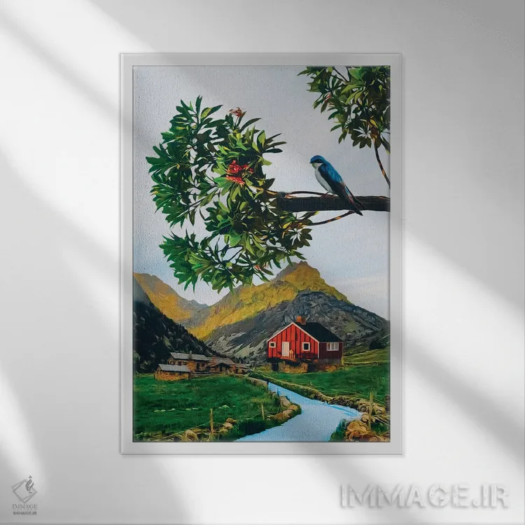 تابلو دکوراتیو پرستویی روی شاخه اثر ایوجنیا بیدیوک - نمای قابدار سفید