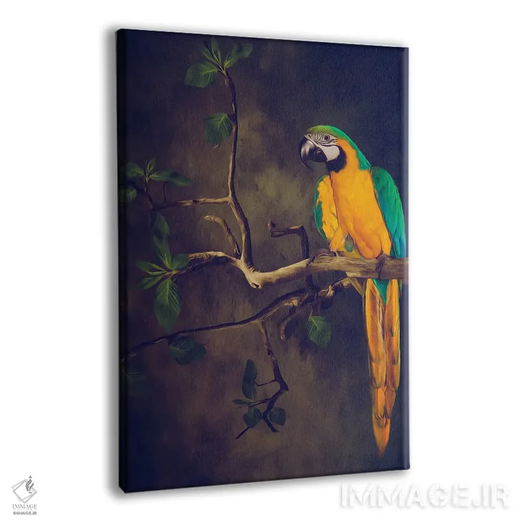 تابلو دکوراتیو مکائوی آبی و زرد اثر ایوجنیا بیدیوک - نمای پرسپکتیو محصول