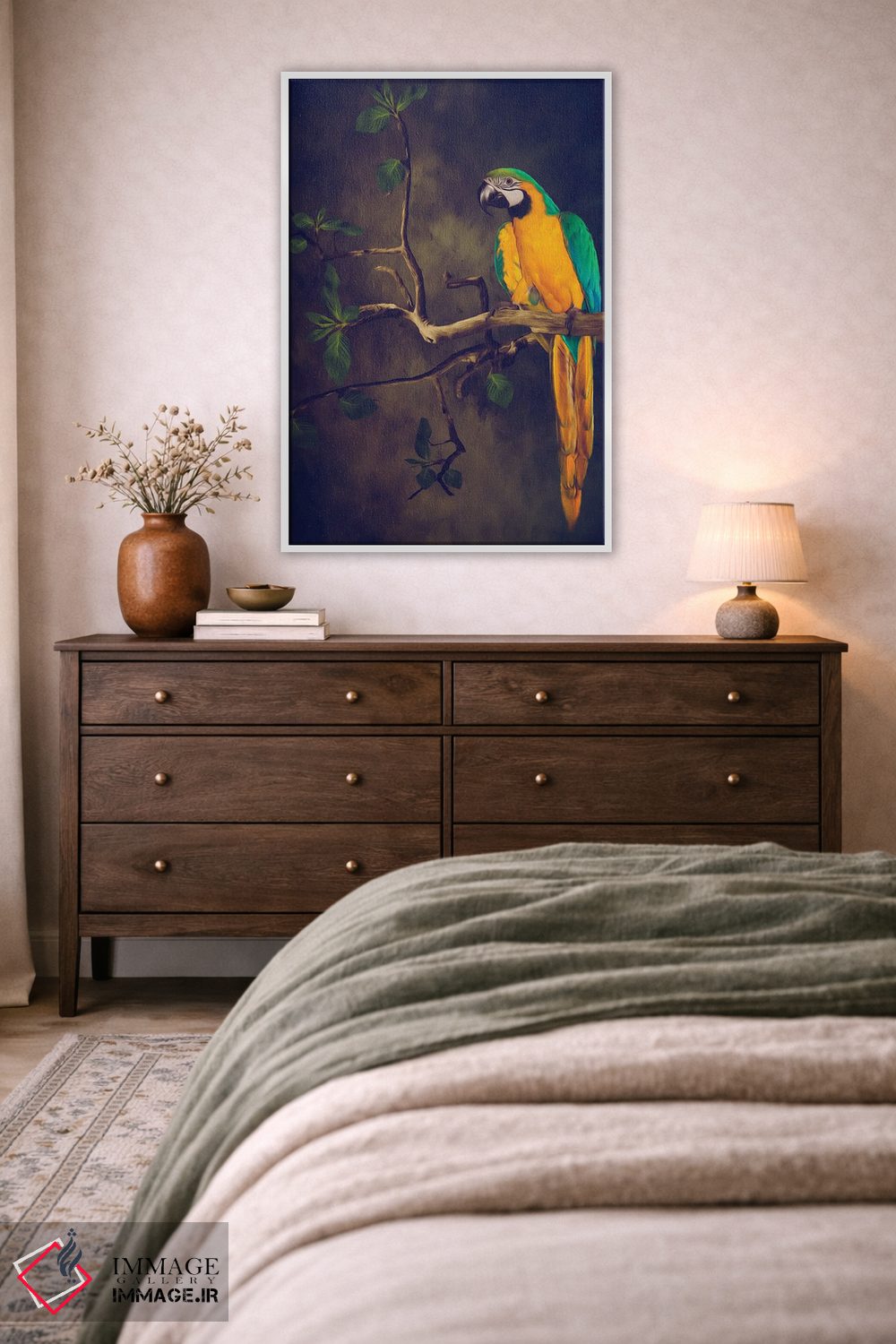 تابلو دکوراتیو مکائوی آبی و زرد اثر ایوجنیا بیدیوک - D2W