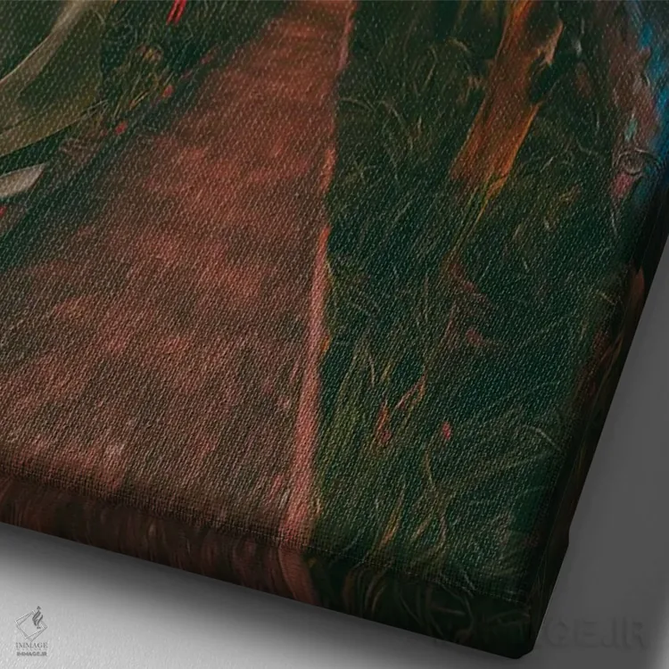 تابلو دکوراتیو مسیر جنگل بارانی با طوطی ها اثر ایوجنیا بیدیوک - نمای نزدیک بافت بوم