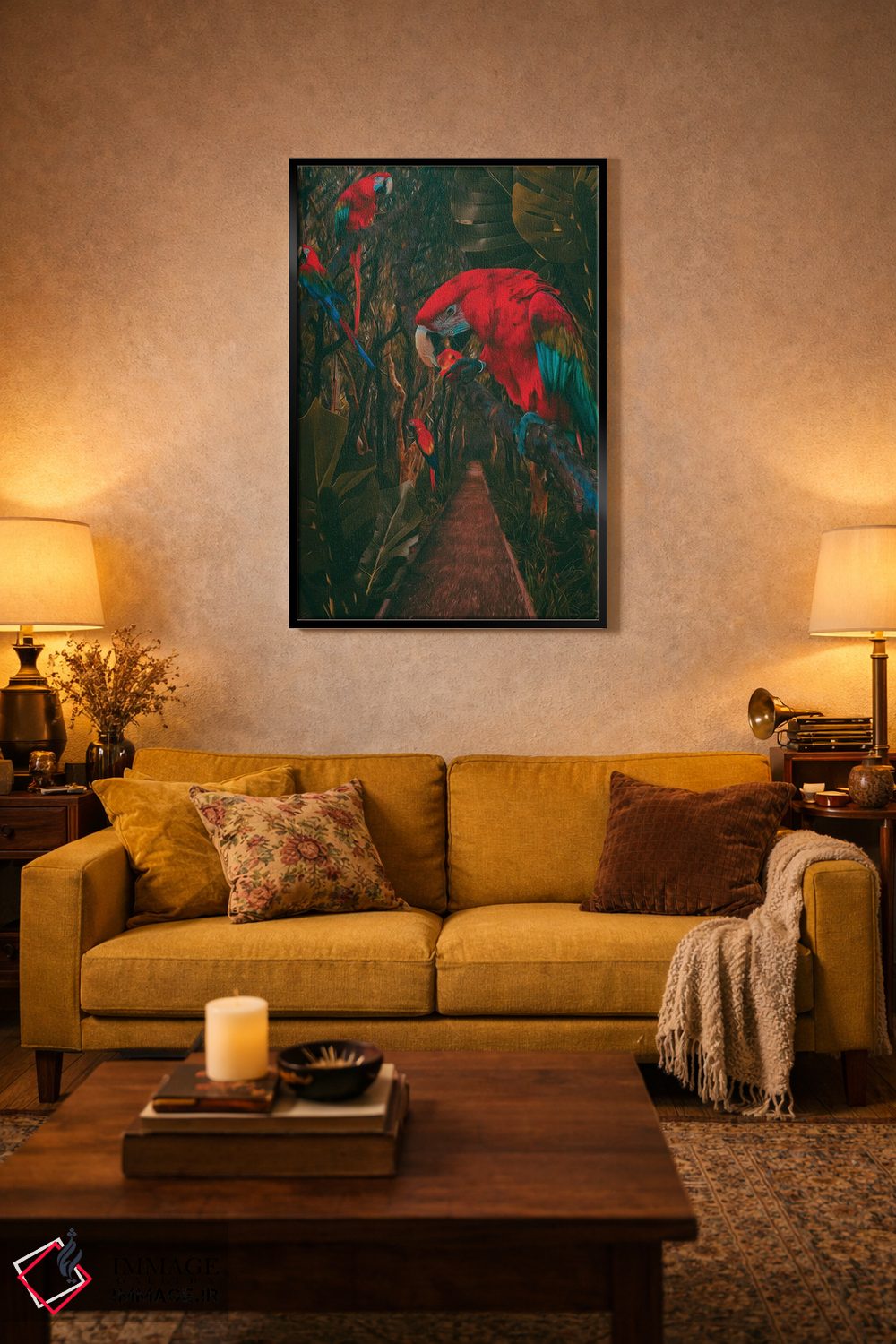تابلو دکوراتیو مسیر جنگل بارانی با طوطی ها اثر ایوجنیا بیدیوک - D4B