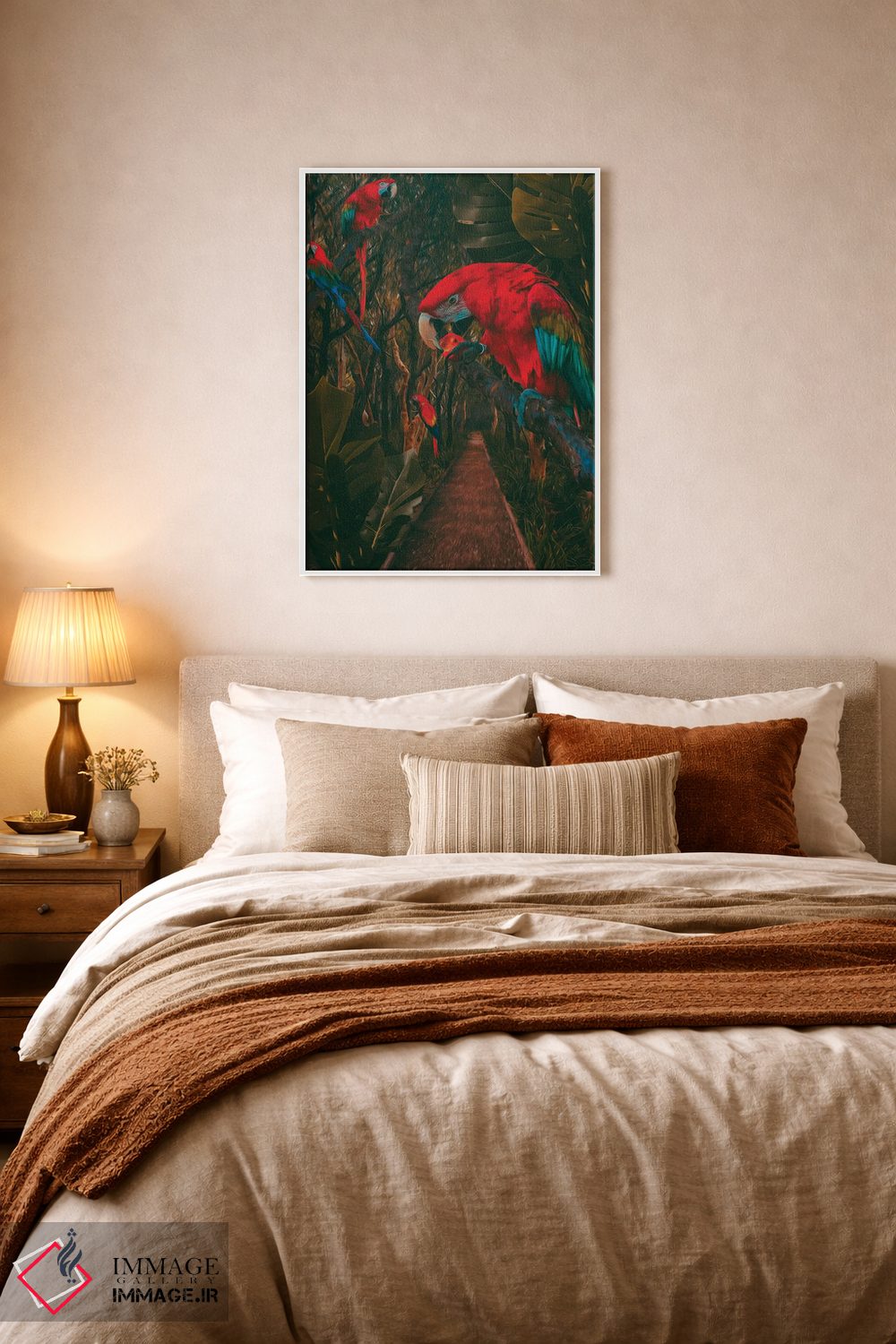 تابلو دکوراتیو مسیر جنگل بارانی با طوطی ها اثر ایوجنیا بیدیوک - D5W