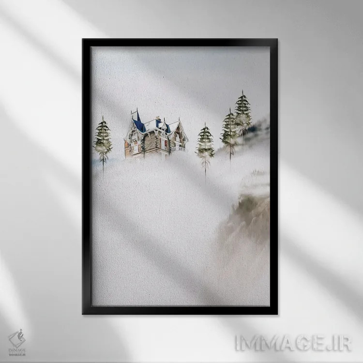 تابلو دکوراتیو قلعه ای روی صخره ها در میان ابرها اثر ایوجنیا بیدیوک - نمای قابدار مشکی