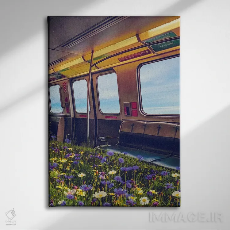 تابلو دکوراتیو رشد گل های وحشی در واگن مترو اثر ایوجنیا بیدیوک - نمای روبهرو روی دیوار